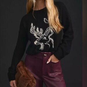 Anthropologie Oh Deer Sweater Black White Size S